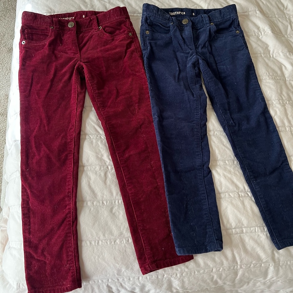 J. Crew girls toothpick corduroy pants size 6. 2 pairs.